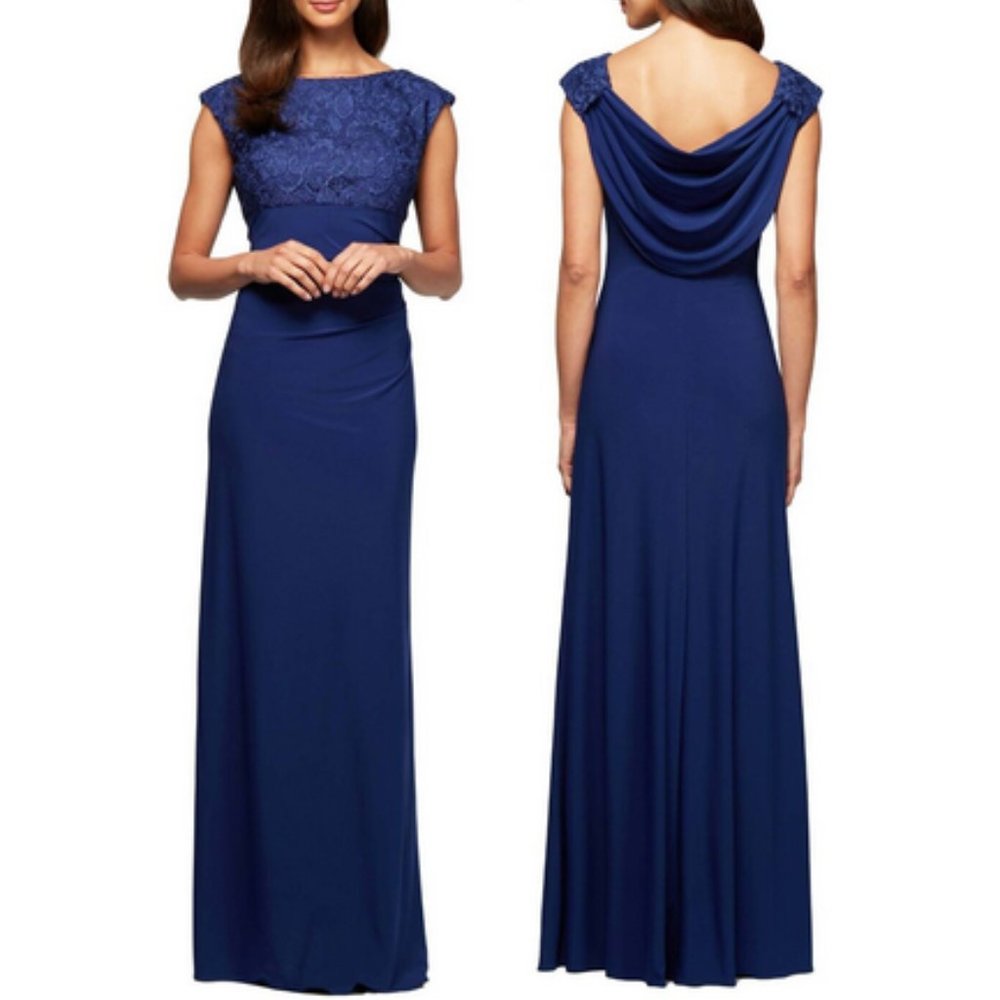 ALEX EVENINGS Embroidered Lace Formal Evening Gown Dress